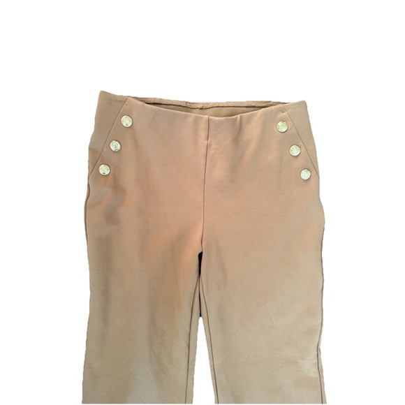 Chicos So Slimming Flare Pants Size 6 (0.5 ) Camel Tan Sailor Buttons Stretch - Picture 3 of 10